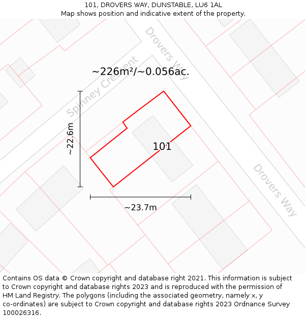 101, DROVERS WAY, DUNSTABLE, LU6 1AL: Plot and title map