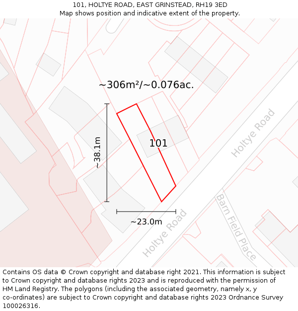 101, HOLTYE ROAD, EAST GRINSTEAD, RH19 3ED: Plot and title map