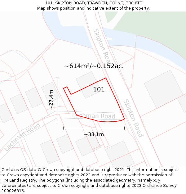 101, SKIPTON ROAD, TRAWDEN, COLNE, BB8 8TE: Plot and title map