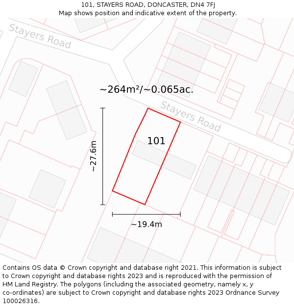 101, STAYERS ROAD, DONCASTER, DN4 7FJ: Plot and title map