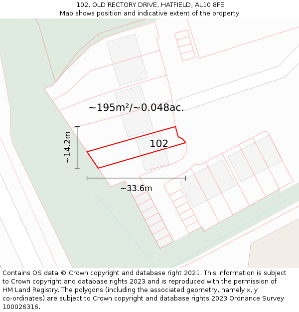 102, OLD RECTORY DRIVE, HATFIELD, AL10 8FE: Plot and title map