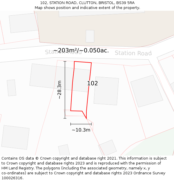 102, STATION ROAD, CLUTTON, BRISTOL, BS39 5RA: Plot and title map