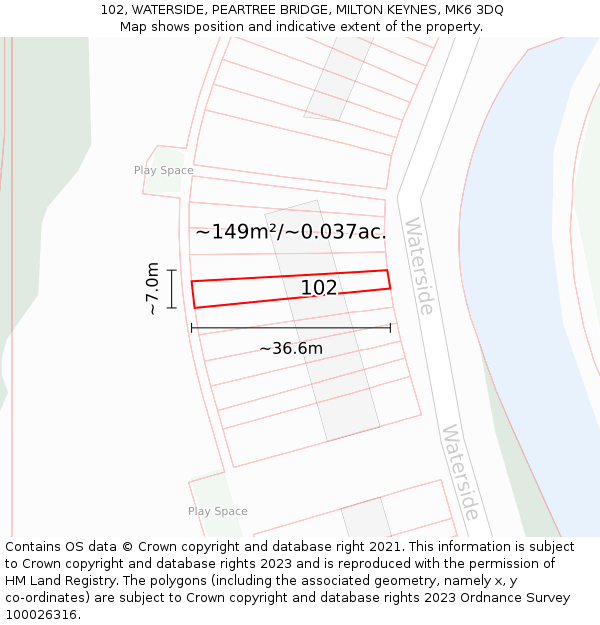 102, WATERSIDE, PEARTREE BRIDGE, MILTON KEYNES, MK6 3DQ: Plot and title map