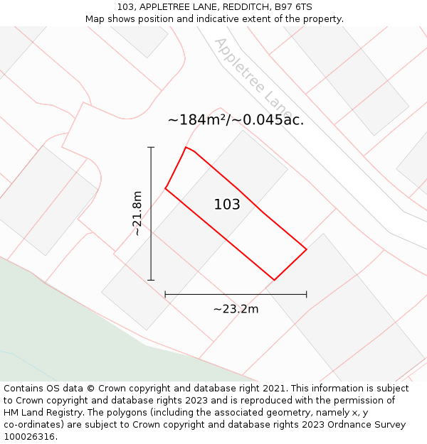 103, APPLETREE LANE, REDDITCH, B97 6TS: Plot and title map