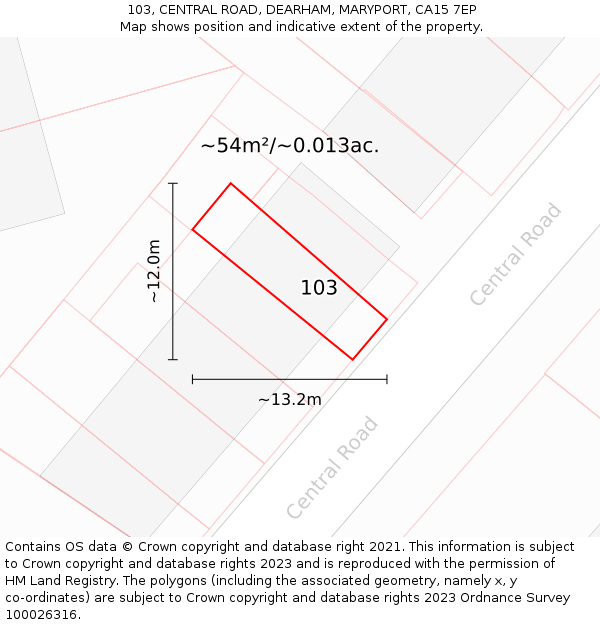 103, CENTRAL ROAD, DEARHAM, MARYPORT, CA15 7EP: Plot and title map
