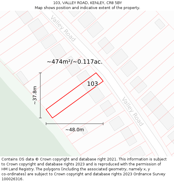 103, VALLEY ROAD, KENLEY, CR8 5BY: Plot and title map