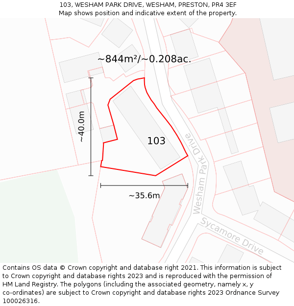 103, WESHAM PARK DRIVE, WESHAM, PRESTON, PR4 3EF: Plot and title map