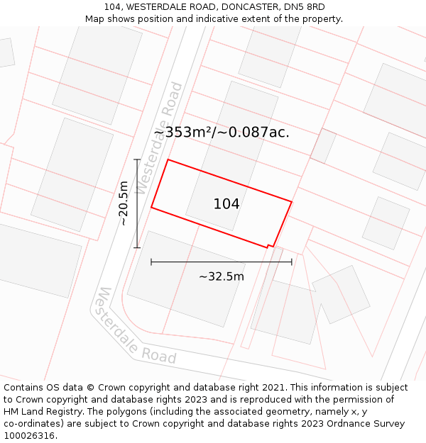 104, WESTERDALE ROAD, DONCASTER, DN5 8RD: Plot and title map