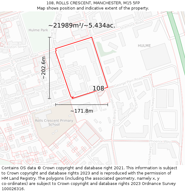 108, ROLLS CRESCENT, MANCHESTER, M15 5FP: Plot and title map