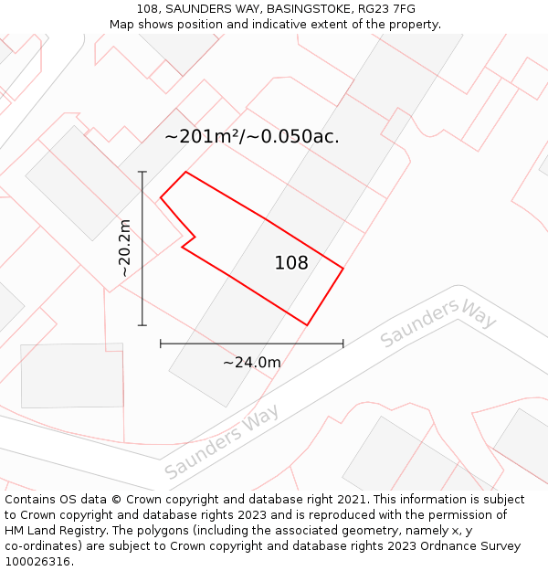 108, SAUNDERS WAY, BASINGSTOKE, RG23 7FG: Plot and title map