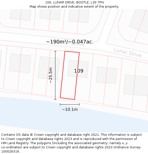 109, LUNAR DRIVE, BOOTLE, L30 7PN: Plot and title map