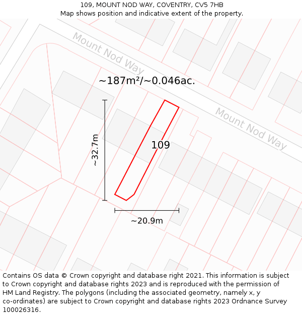 109, MOUNT NOD WAY, COVENTRY, CV5 7HB: Plot and title map