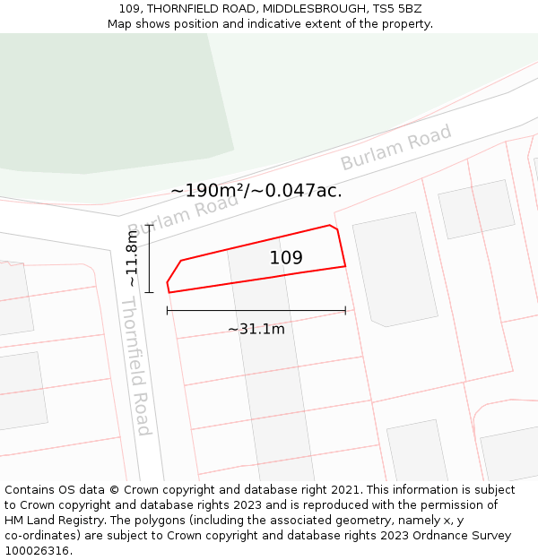 109, THORNFIELD ROAD, MIDDLESBROUGH, TS5 5BZ: Plot and title map