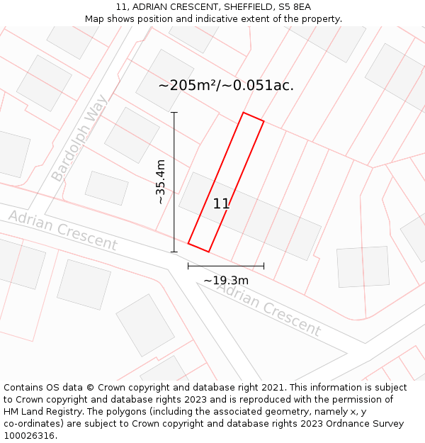 11, ADRIAN CRESCENT, SHEFFIELD, S5 8EA: Plot and title map