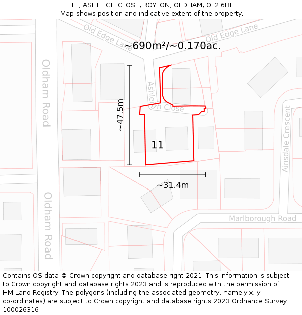 11, ASHLEIGH CLOSE, ROYTON, OLDHAM, OL2 6BE: Plot and title map