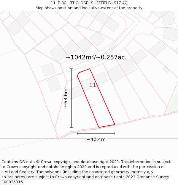 11, BIRCHITT CLOSE, SHEFFIELD, S17 4QJ: Plot and title map