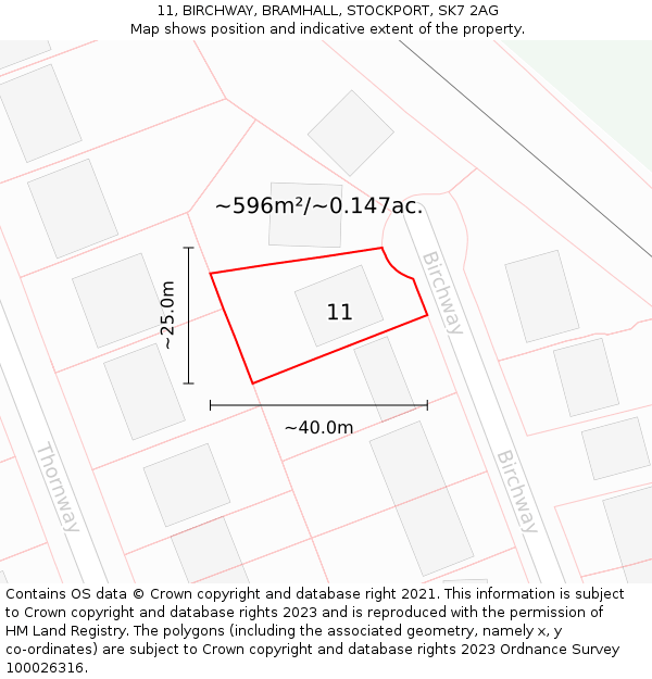 11, BIRCHWAY, BRAMHALL, STOCKPORT, SK7 2AG: Plot and title map