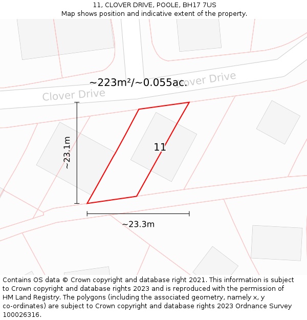 11, CLOVER DRIVE, POOLE, BH17 7US: Plot and title map