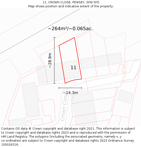 11, CROWN CLOSE, PEWSEY, SN9 5FD: Plot and title map