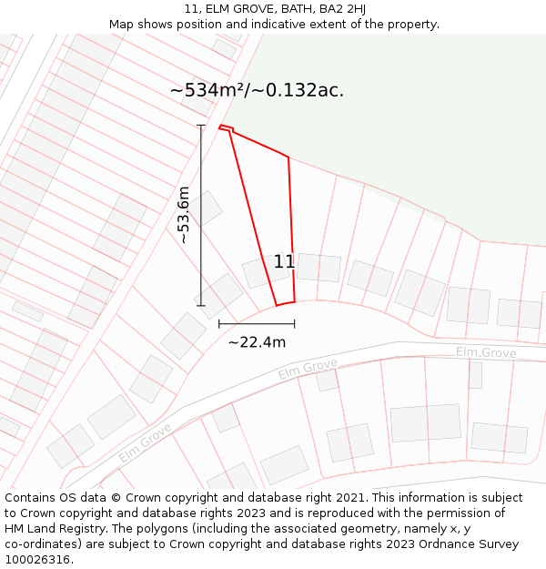 11, ELM GROVE, BATH, BA2 2HJ: Plot and title map