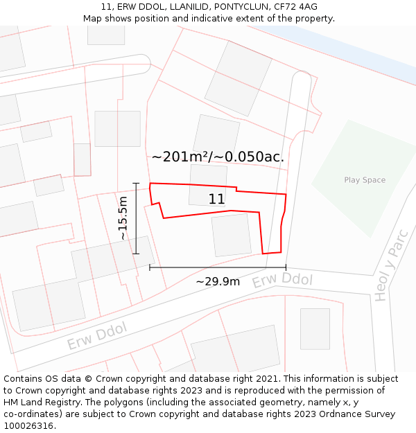 11, ERW DDOL, LLANILID, PONTYCLUN, CF72 4AG: Plot and title map