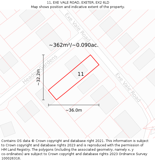 11, EXE VALE ROAD, EXETER, EX2 6LD: Plot and title map