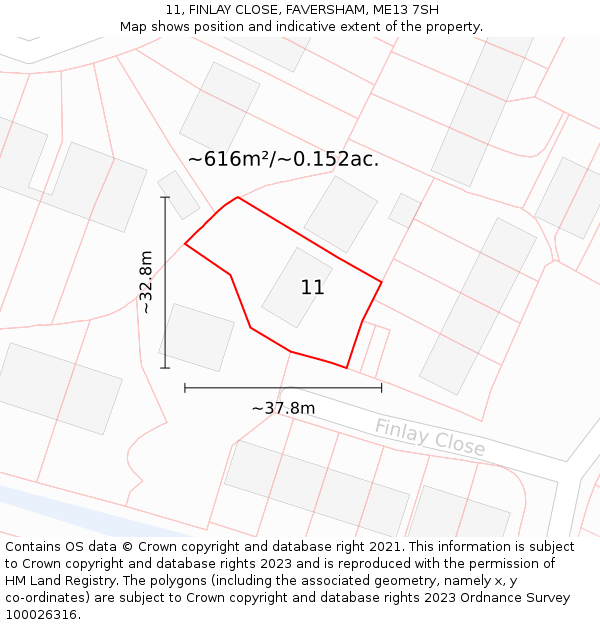 11, FINLAY CLOSE, FAVERSHAM, ME13 7SH: Plot and title map