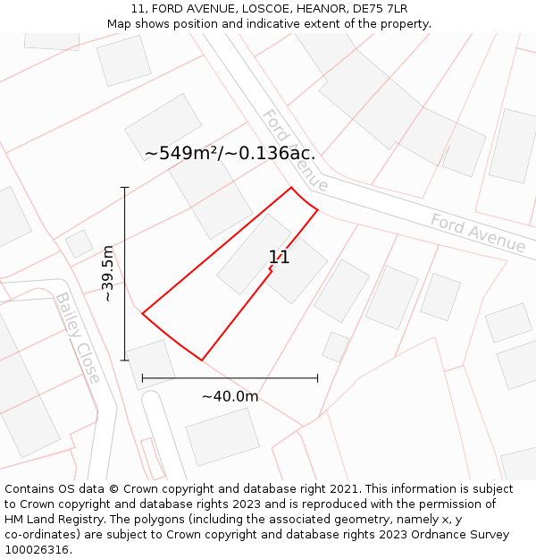 11, FORD AVENUE, LOSCOE, HEANOR, DE75 7LR: Plot and title map