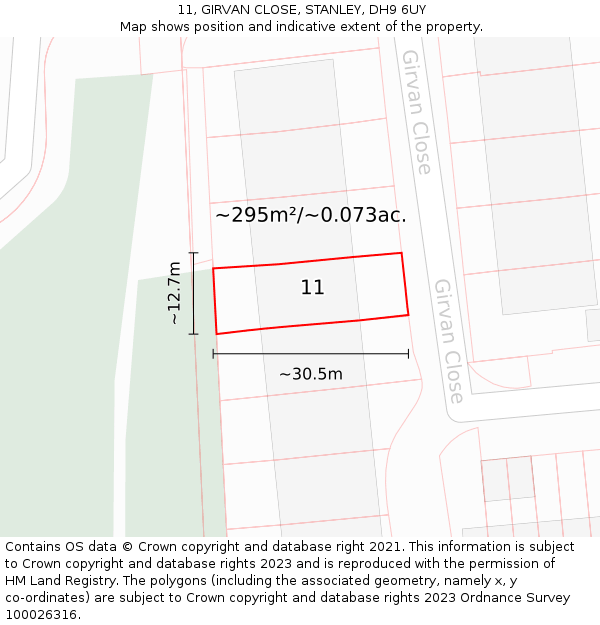 11, GIRVAN CLOSE, STANLEY, DH9 6UY: Plot and title map