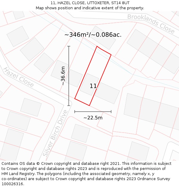11, HAZEL CLOSE, UTTOXETER, ST14 8UT: Plot and title map