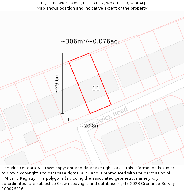 11, HERDWICK ROAD, FLOCKTON, WAKEFIELD, WF4 4FJ: Plot and title map