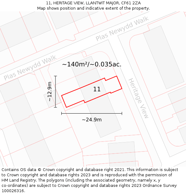 11, HERITAGE VIEW, LLANTWIT MAJOR, CF61 2ZA: Plot and title map