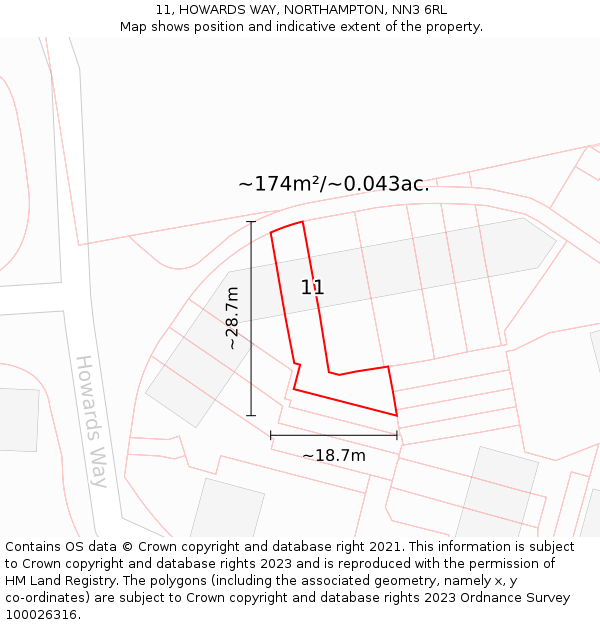 11, HOWARDS WAY, NORTHAMPTON, NN3 6RL: Plot and title map