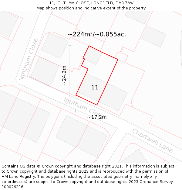 11, IGHTHAM CLOSE, LONGFIELD, DA3 7AW: Plot and title map