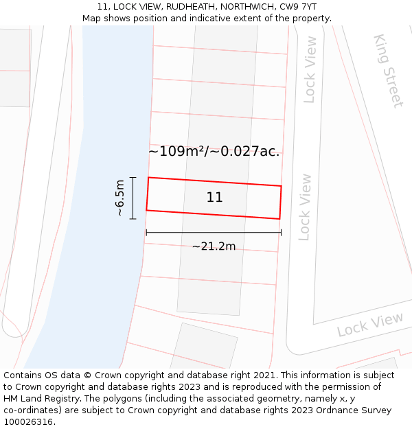 11, LOCK VIEW, RUDHEATH, NORTHWICH, CW9 7YT: Plot and title map