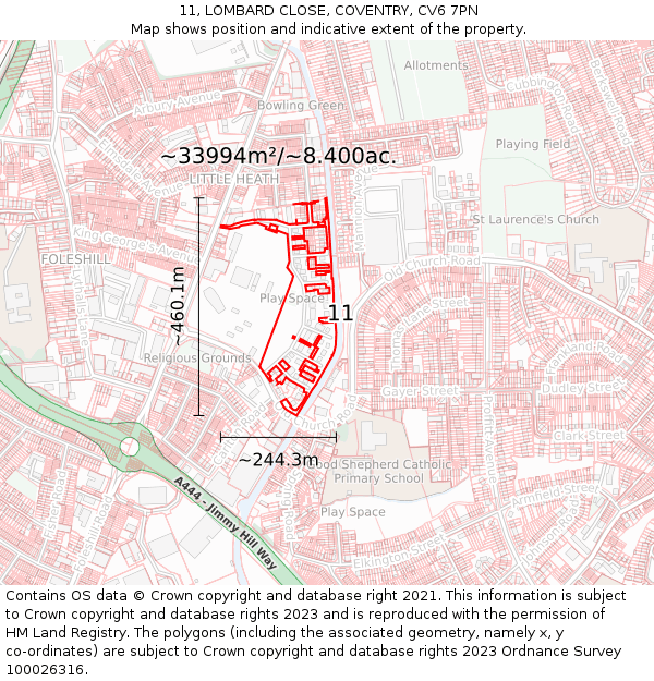 11, LOMBARD CLOSE, COVENTRY, CV6 7PN: Plot and title map