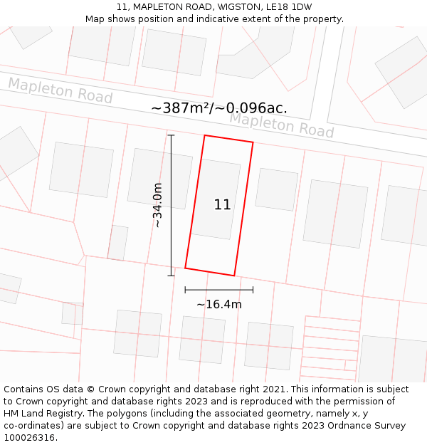 11, MAPLETON ROAD, WIGSTON, LE18 1DW: Plot and title map