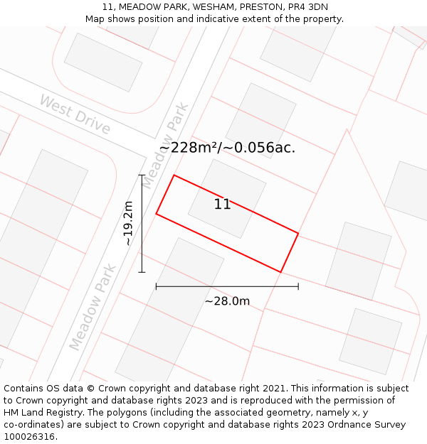 11, MEADOW PARK, WESHAM, PRESTON, PR4 3DN: Plot and title map