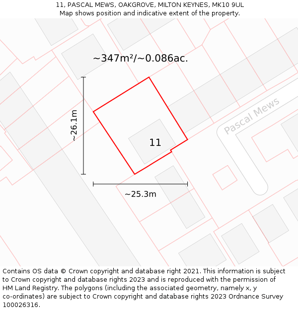 11, PASCAL MEWS, OAKGROVE, MILTON KEYNES, MK10 9UL: Plot and title map