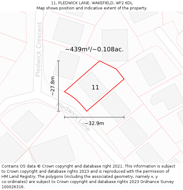 11, PLEDWICK LANE, WAKEFIELD, WF2 6DL: Plot and title map