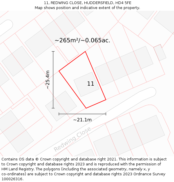 11, REDWING CLOSE, HUDDERSFIELD, HD4 5FE: Plot and title map