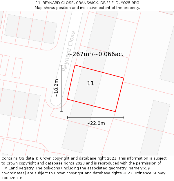 11, REYNARD CLOSE, CRANSWICK, DRIFFIELD, YO25 9PG: Plot and title map
