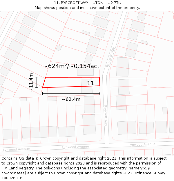 11, RYECROFT WAY, LUTON, LU2 7TU: Plot and title map