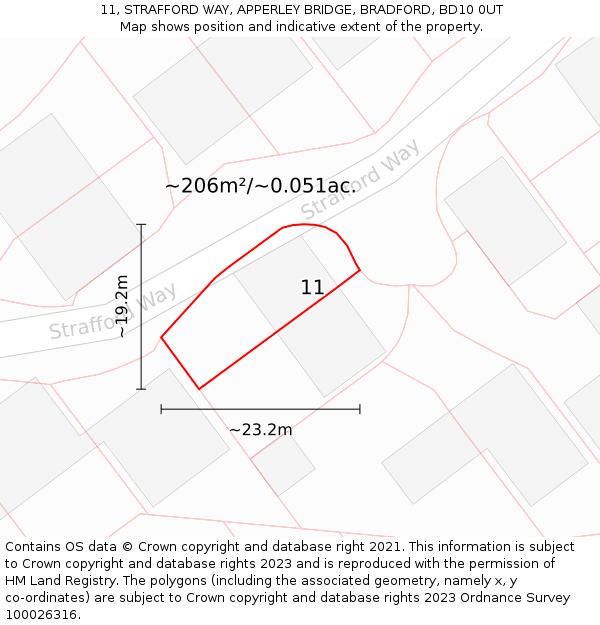 11, STRAFFORD WAY, APPERLEY BRIDGE, BRADFORD, BD10 0UT: Plot and title map