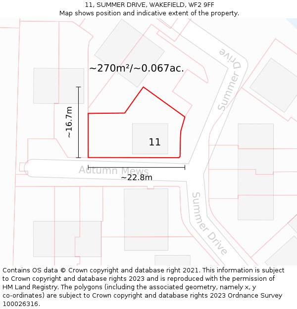 11, SUMMER DRIVE, WAKEFIELD, WF2 9FF: Plot and title map