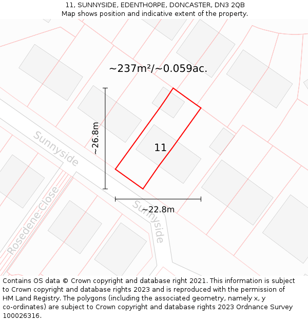 11, SUNNYSIDE, EDENTHORPE, DONCASTER, DN3 2QB: Plot and title map