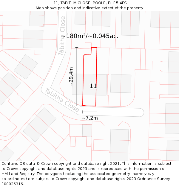 11, TABITHA CLOSE, POOLE, BH15 4FS: Plot and title map