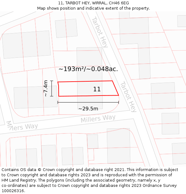 11, TARBOT HEY, WIRRAL, CH46 6EG: Plot and title map