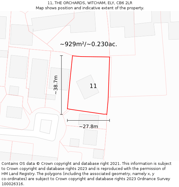 11, THE ORCHARDS, WITCHAM, ELY, CB6 2LR: Plot and title map