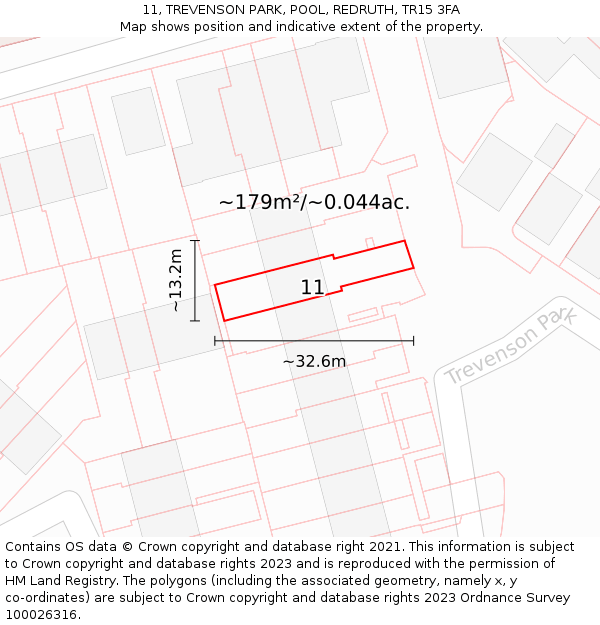 11, TREVENSON PARK, POOL, REDRUTH, TR15 3FA: Plot and title map